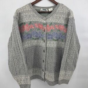Northern Reflections Parkhurst Vintage Floral Cable Knit Cardigan Gray Large